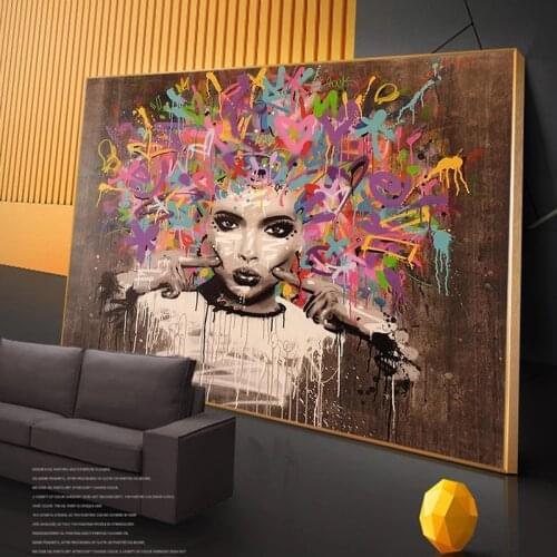 Graffiti Art of African Woman Canvas Painting Black Woman Posters and Prints Wall Art Pictures for Living Room Home Decor Cuadro