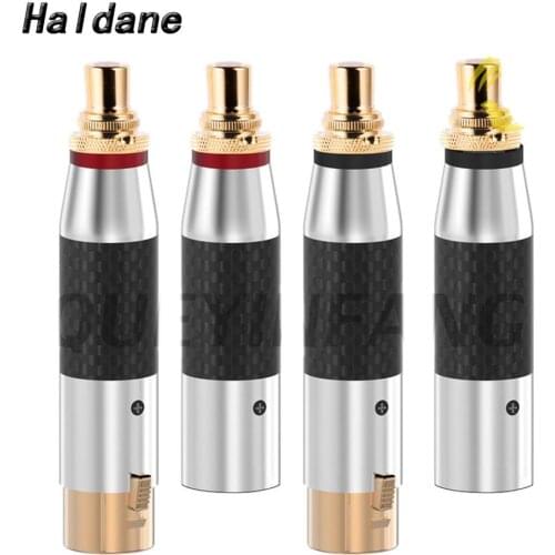 Haldane 2pcs HIFI Carbon Fiber Gold Plated 3pin XLR Male to RCA Female Adapter 3pin XLR Female to RCA Female Converter DIY
