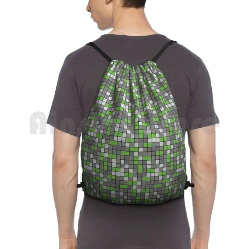 - Emerald Ore Pattern Backpack Drawstring Bags Gym Bag Waterproof Mine Emerald Emerald Ore Ore Pixels Pixelated Pixel Art