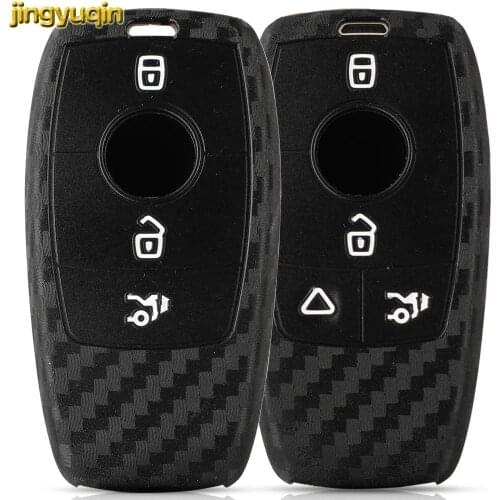 Jingyuqin Remote Car Key Carbon Silicone Case Cover For Mercedes Benz A-Class E200 E300 E350 E450 2016-2020 3/4 Buttons