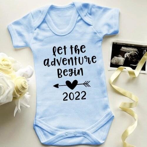 Let The Adventure Begin 2022 Pregnancy Announce Newborn Baby Clothes Girls Boys Clothing Rompers Summer Cotton Baby Bodysuits
