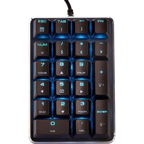Mechanical Numeric Keypad Switch Wired Ice Blue Backlight Gaming Keypad 21 Keys Mini Numpad Portable Keypad