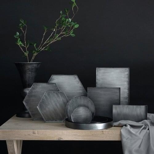 European Retro Multi-group Rectangular Round Polygon Silver Plate Handmade Vintage Storage Bread Tray Home Decor Restaurant