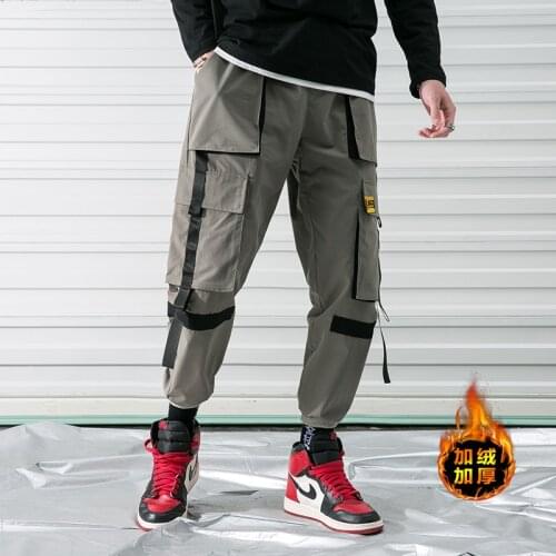 Nice Pop Fashion Winter Thick Fleece Warm Casual Pants Men Streetwear Multi-Pockets Cargo Jogger Pants Women