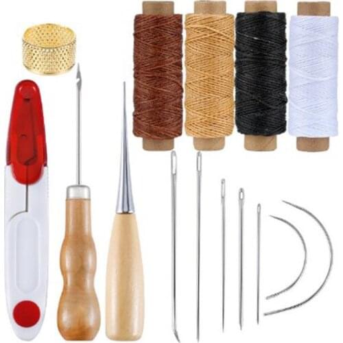 Leather Craft Tools Kit For Sewing With Threads Stitching Needles Hand Sewing Awl Punch Carving DIY Leather Craft Professional