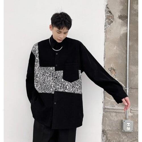 2021 Autumn Korean style Personality Zebra pattern design shirts men casual loose Splicing shirts for men,size M-XL