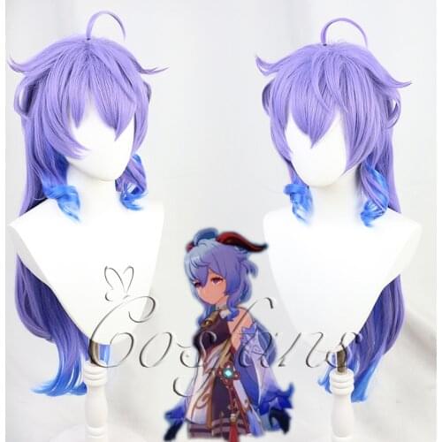 Genshin Impact GANYU Wig Cosplay Gradual Purple Blue Long Straight Curly Temples Heat Resistant Hairs Adult Halloween Role Play