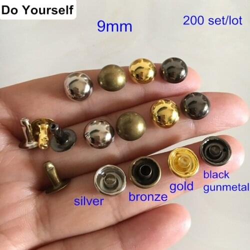 200 Set - 9mm Gold / Silver /Antique Bronze /Black Gunmetal Half Round Mushroom Rivet Studs For Bags,Shoes,Belt,Leather Clothing