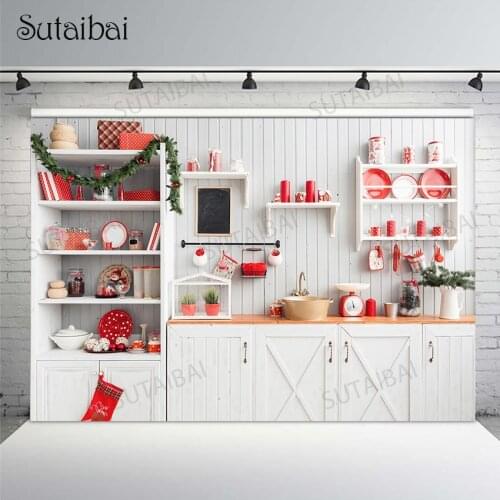 Christmas Backdrops for Photoshoot Kitchen Photography Backdrops White Wood Wall Photo Background Kids Portrait Photo Booth Prop