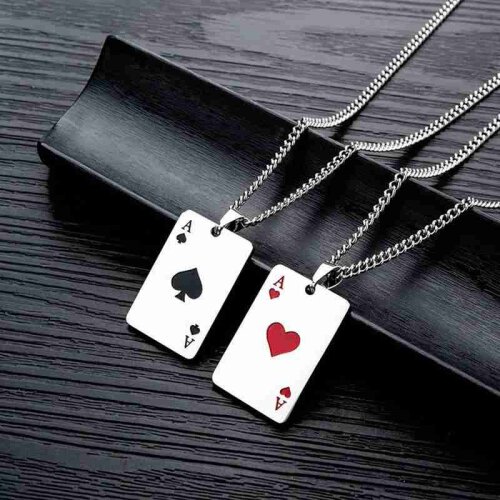 Seel Black/red Spades Lucky Poker Charm Pendant Necklace Chain for Women Men Punk Jewelry Mens Fashion Necklace