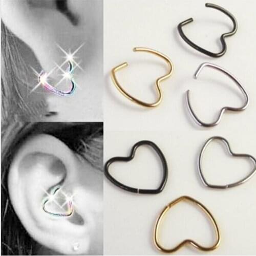 3 Pieces Free Shipping Stainless Steel Heart Earring Nose Ring Tragus Piercing Nipple Labret Anodized Seamless Endless Tragus