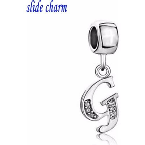 Slide charm Free shipping Mothers Day rhinestones the luxury brands "G" alphabet drape fit Pandora charm bracelet Christmas