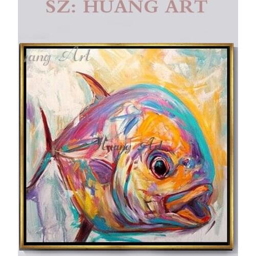 Modern Abstract Art Decoration Handpainted Animal Oil Painting Beautiful Golden Fish Animals For Living Room Decor Wall Pictures