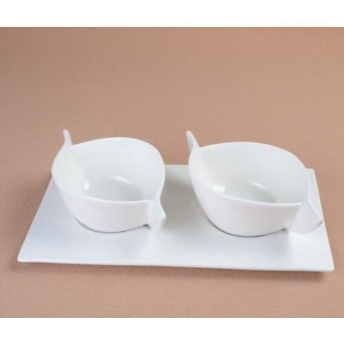 Stylish Ceramics Serving Bowl and Saucer Porcelain Dinner Cup with Handle Grip Breakfast Tableware for Soup, Milk and Porridge