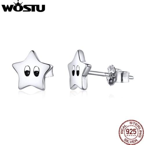 WOSTU 100% Real 925 Sterling Silver Starry Earrings For Women New Design Cute Earrings With Bright Eyes Fashion Jewelry BKE796
