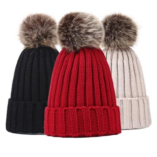 WZCX Faux Fur Women Pompom Hat Solid Color Keep Warm Fashion Casual Korean Version Elasticity Beanie Winter Hat