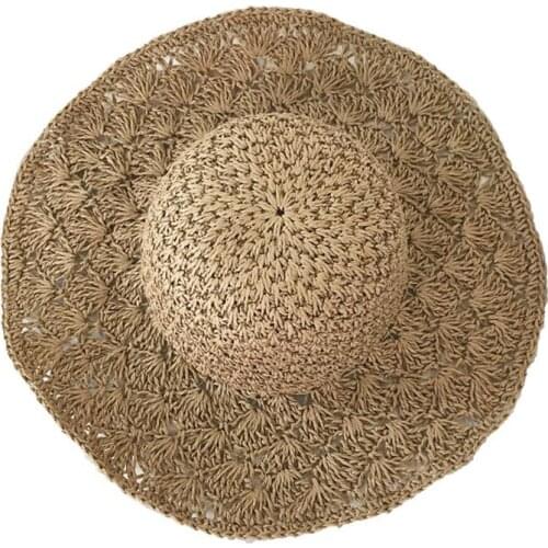 Women Foldable Handmade Straw Weave Wide Brim Sunscreen Hat Cap Beach Sunhat Bowknot Straw Outdoor Beach Cap Panama Hat