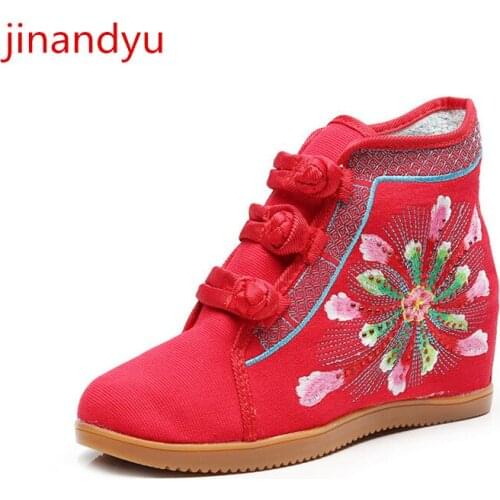 Embroidery Womens Canvas Casual Sneakers Size 41 High Top Women Shoes Hidden Heel 7cm Casuales Black White Red Ladies Sneakers