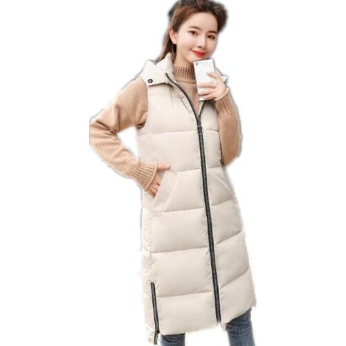 Winter Long Office Lady Vest 2018Fashion Down Cotton Women Waistcoat Hooded Slim Thick Warm Outerwear Vest Plus Size 4XL Q709