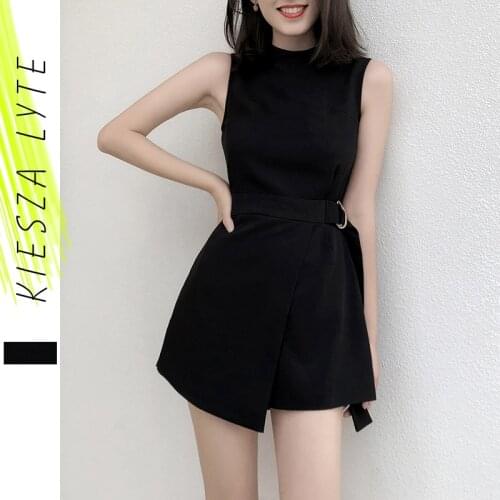 Women jumpsuit black one piece shorts for lady 2020 summer new sleeveless high waisted irregular jumpsuits fashion clothes