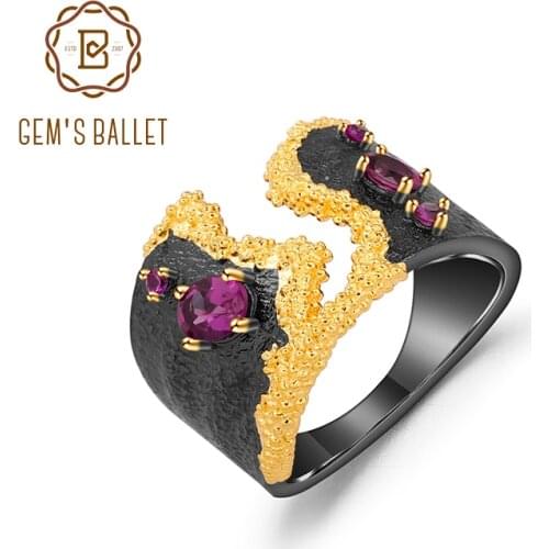 GEMS BALLET 925 Sterling Silver Handmade Floral Nature Autumn Flower Shell Band Ring With Natural Rhodolite Garnet For Women