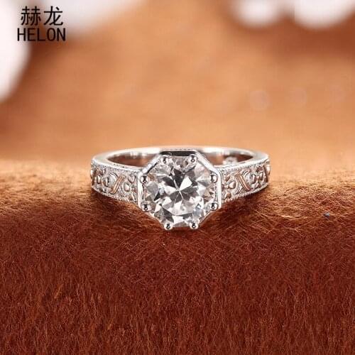Engagement Vintage Antique 8mm Round Cut 2.6CT 100% Genuine White Topaz Sterling Silver 925 Ring Art Deco Women Jewelry Ring