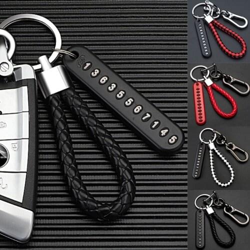 1PC Car Keychains Anti-lost Phone Number Card Keyring Leather Bradied Rope Fashion Auto Vehicle Key Holder Accessories Gift