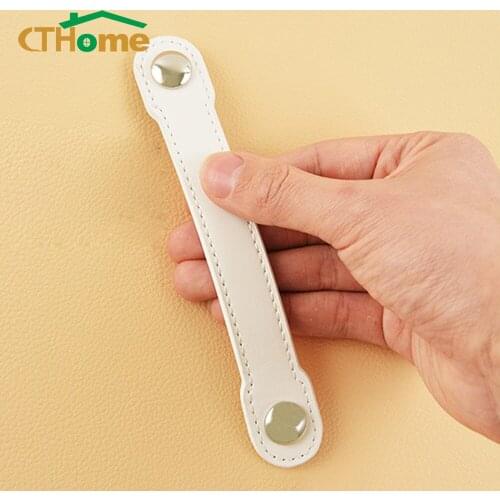 Double-sided Cowhide Door Handle White New Chinese Style Soft Genuine Leather Dresser Handles Kitchen Cabinets Furniture Pulls