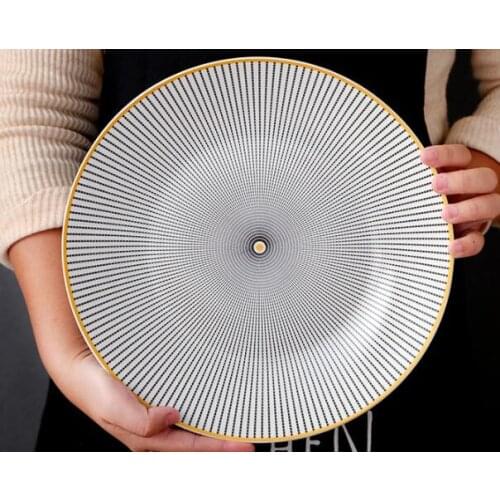 1PC Simple, Beautiful and Durable Geometry Tableware Ceramic Dinner Plate Dish Porcelain Dessert Plate Dinnerware Cake Plate