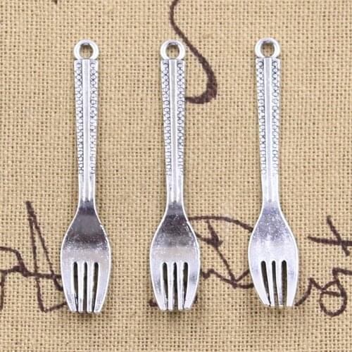12pcs Charms western food fork 48x9mm Antique Silver Color Pendants Making DIY Handmade Tibetan Finding Jewelry