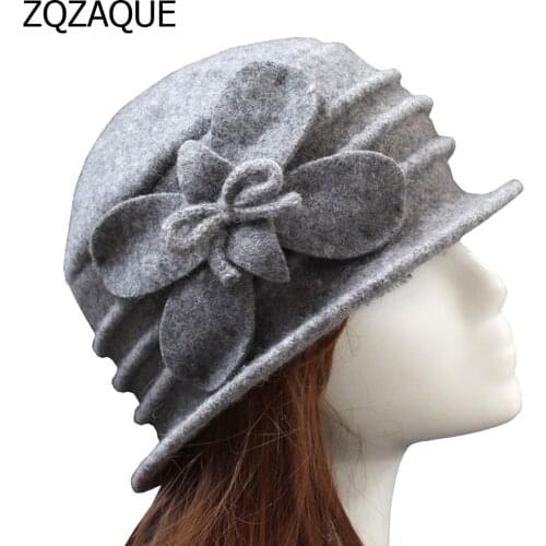2018 Spring and Autumn Winter Hats100% Wool Elegant Basin Caps European and American Trendy Female Fedoras Drop Shipping SY312