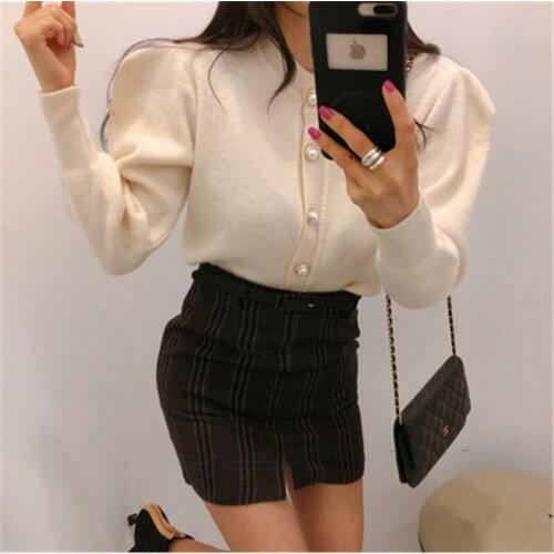 2020 New Arrival Autumn Winter Cardigans for Ladies Simple Elegant Pearl Button Sweet Girl Solid Multi Colors Cardiagns Coats