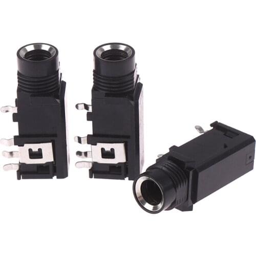 3pcs/lot 6.35mm Jack Stereo Female Socket Connector Audio Adapter 4pin Nickle Plated