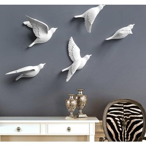 Nordic Style Resin Birds Creative For Wall 3D Sticker Living Room Animal Figurine Wall Mural TV Wall Background Home Decor Craft