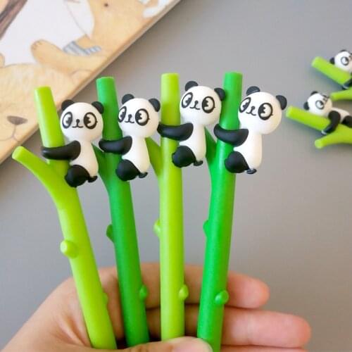 8 pcs New Creative Cartoon Student Childrens Fountain Pen Climbing Panda Bamboo Gel Pen Cute Stationary Wholesale