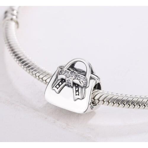 925 Sterling Silver Handbag Bag Inlaid White Transparent CZ Zircon Pendant Charm Bracelet DIY Jewelry Making For Pandora