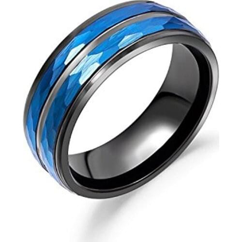 2019 New Arrival 6mm/8mm Width Black Tungsten Rings Blue Plating Outside and Two Pieces Hammer Finished for Party Size 8-12