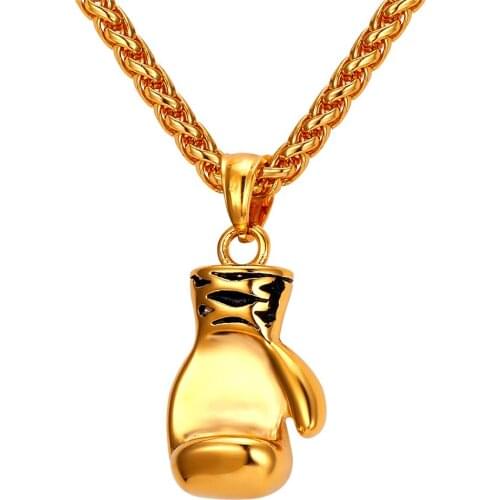 Collare Gloves Boxing Fist Pendant 316L Stainless Steel Gold Color Sport Gym Men Jewelry Fitness Necklace Women P125