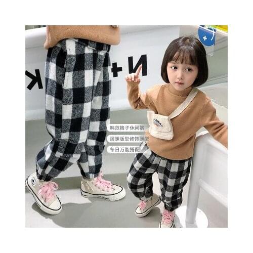 Childrens Woolen Pants Thicken Winter New Baby Clothes Korean Baby Girl Thick Warm Pants Girls Plaid Plus Cashmere Casual Pants