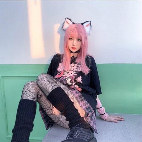 WHOHOLL Gothic Punk Cartoon Animation Print T-shirt Harajuku Girl Punk Style Men And Women Loose Couple Short Sleeve Top Tshirts