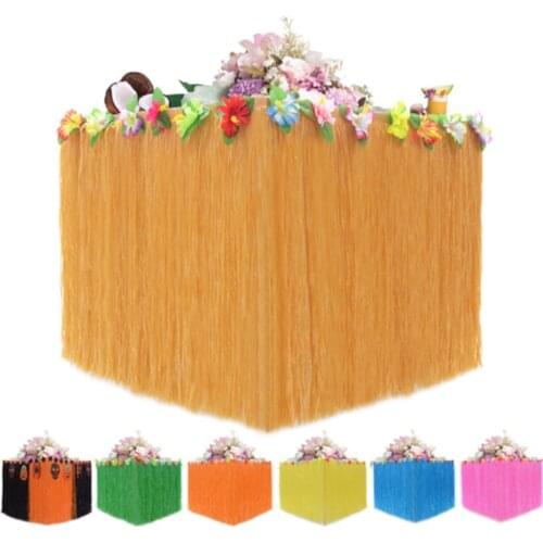 Hawaiian Luau Grass Raffia fringed banner table skirt Suitable for tropical birthday party Tiki bar, tent, chair skirt, deck ski