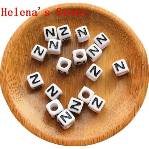 Individual Letter N Printed Acrylic Alphabet Beads 7*7MM Cube Square Initial Big Hole Spacer Bracelet Beads 200 500 1800pcs/bag