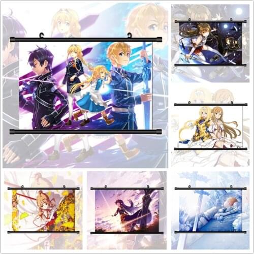 Sword Art Online Alice Kirito Konno Yuuki Asuna Eugeo Anime Manga HD Print Wall Poster Scroll