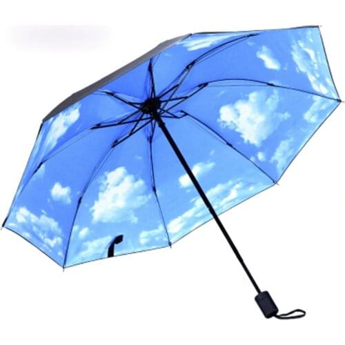 Blue Sky White Clouds Painting Inside Umbrella Men And Women Flower Sun Anti-uv Umbrellas Ladies Parasol Folding Paraguas Gifts