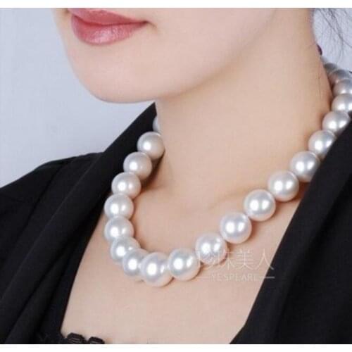 Classic huge 12-15mm south sea round white pearl necklace 18inch