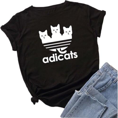 Kawaii Cartoon Cat T Shirt Women Short Sleeve Cotton Tshirt Women T-shirt Casual Graphic Tees Women Black Camiseta Mujer Top