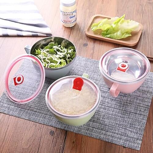 Stainless Steel Instant Noodle Bowl Korean Creative Leak-Proof Food Bowl With Lid Soup Bowl Household Tableware