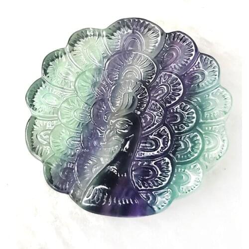 Natural Rainbow Fluorite Peahen Disc Pendant Quartz Gemstone Brid Necklace Healing Crystal Stone Charms Women Jewelry Gift