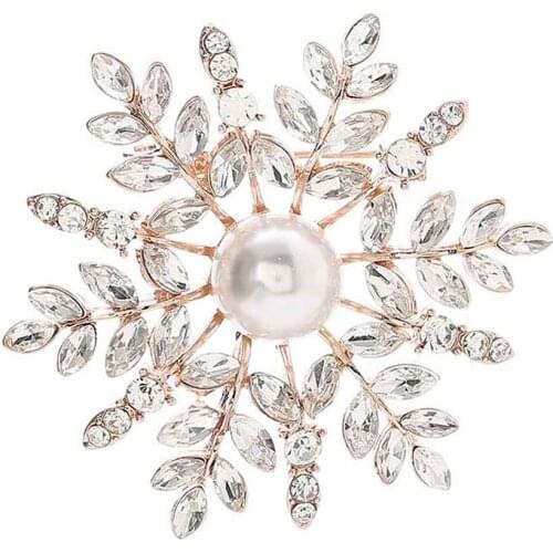 2020 New arrival Lady Brooch Sparkling Rhinestone Faux Pearl Snowflake Brooch Pin Badge Cardigan Scarf Accessory Women Gift