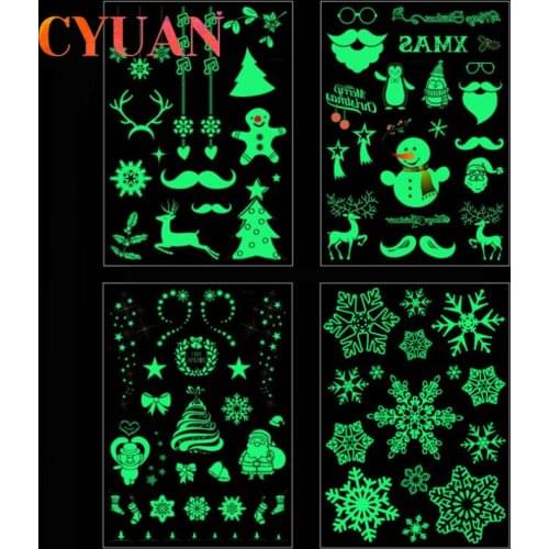 CYUAN Christmas Luminous Tattoos Stickers Santa Claus Waterproof Tattoos Christmas Gift For Kids Xmas Natal Noel Body Sticker